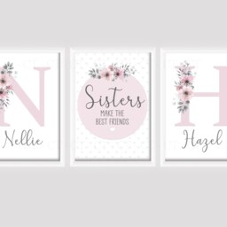 Girls Personalised Sister Prints A4 Or A3 Set Of Unframed Pink Shared Room - thumbnail 2