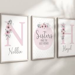 Girls Personalised Sister Prints A4 Or A3 Set Of Unframed Pink Shared Room - thumbnail 3