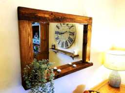 Farmhouse Mirror With Shelf - English Oak Waxed Wood