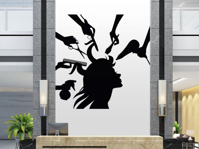 Hair Salon Vinyl Wall Decal Stylist Tools, Barber Shop Decor 2439 - image 1