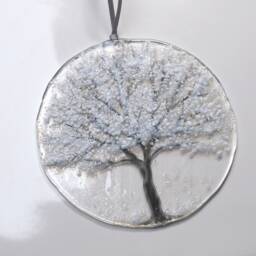 Fused Glass Winter Tree Suncatcher Snowy Scene, Handmade Decor Eh 1311 - thumbnail 3