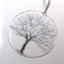 Fused Glass Winter Tree Suncatcher Snowy Scene, Handmade Decor Eh 1311 - thumbnail 2