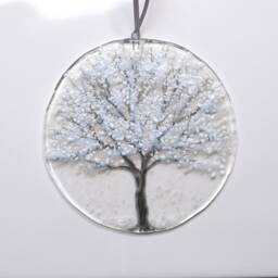 Fused Glass Winter Tree Suncatcher Snowy Scene, Handmade Decor Eh 1311 - thumbnail 1
