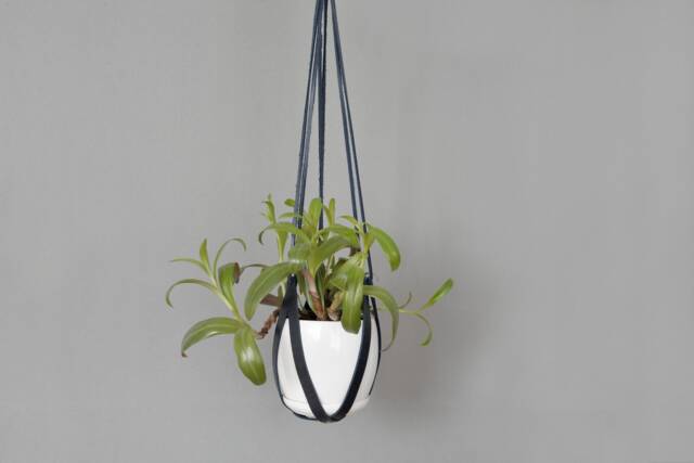 Navy Blue Leather Hanging Planter Modern Indoor Plant Hanger - image 1