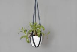 Navy Blue Leather Hanging Planter Modern Indoor Plant Hanger