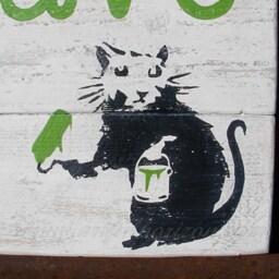 Be Brave Sign Street Art Rat Mouse Painting Bold Wall Banksy Graffiti Inspired Modern Urban Loft Decor Customizable Wood - thumbnail 3