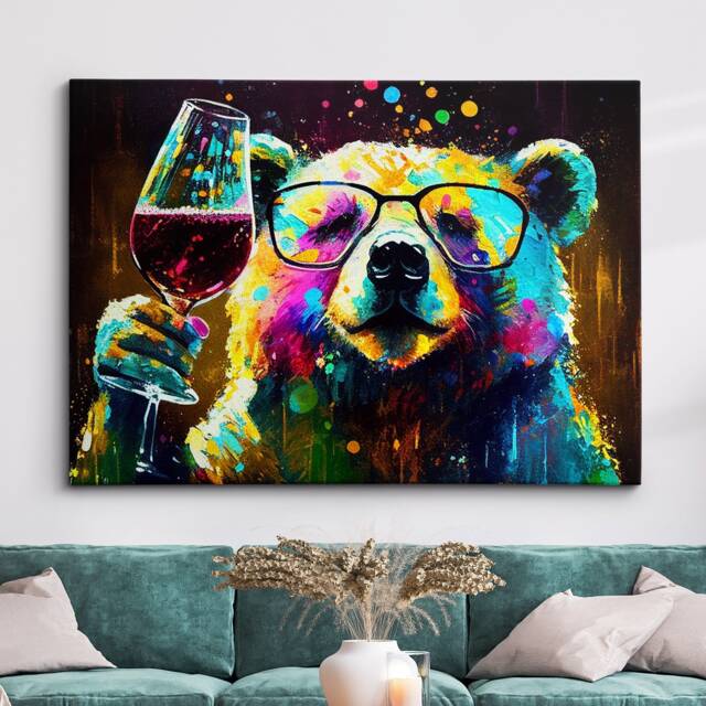 Bear Toasting Drink Glasses Art Abstract Oil Painting Framed Poster Print & Canvas Wall Living Home Decor Interior Gift - image 1