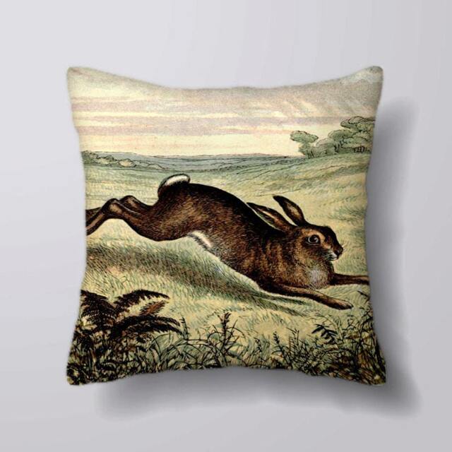 Vintage Hare Running Illustration - Can Be Customizeable Personlized -Cushion Cover Case Or Stuffed With Insert - image 1