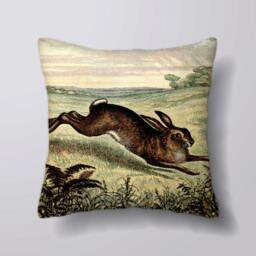 Vintage Hare Running Illustration - Can Be Customizeable Personlized -Cushion Cover Case Or Stuffed With Insert - thumbnail 1