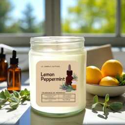 Lemon Peppermint Essential Oil Candle - Handmade Soy Aromatherapy - thumbnail 3