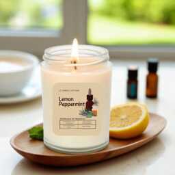 Lemon Peppermint Essential Oil Candle - Handmade Soy Aromatherapy - thumbnail 2