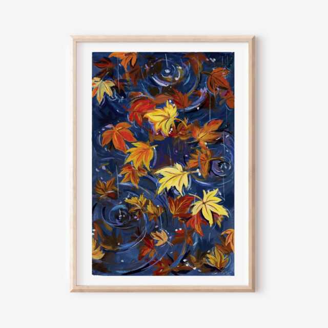 Autumn Leaves Gouache Painting Art Print Cozy Fall Landscape - image 1