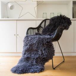 Grey , Gray Grey Coloured Dark Charcoal Curly Double Sheepskin Rug Throw - thumbnail 1