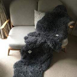 Grey , Gray Grey Coloured Dark Charcoal Curly Double Sheepskin Rug Throw - thumbnail 3