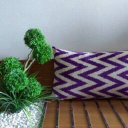 Purple Velvet Ikat Pillow Cover Handloomed Zig Zag Cushion - thumbnail 2