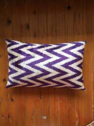 Purple Velvet Ikat Pillow Cover Handloomed Zig Zag Cushion - thumbnail 1