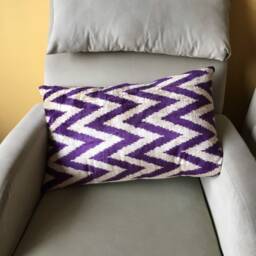 Purple Velvet Ikat Pillow Cover Handloomed Zig Zag Cushion - thumbnail 3