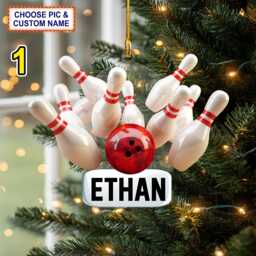 Custom Name Bowling Strike Personalized Ornament, Christmas Tree Hanging Decor, 2D Flat Ornament - thumbnail 1