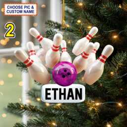 Custom Name Bowling Strike Personalized Ornament, Christmas Tree Hanging Decor, 2D Flat Ornament - thumbnail 2