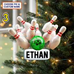 Custom Name Bowling Strike Personalized Ornament, Christmas Tree Hanging Decor, 2D Flat Ornament - thumbnail 3