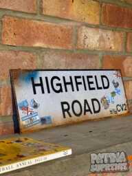 Highfield Road Sign Vintage Style Real Rust Metal Wall Art Coventry City Football - thumbnail 1