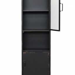 Black Metal Display Cabinet H139cm W44cm - Industrial Glass Storage Cupboard Hallway Lounge Organiser Tall Furniture - thumbnail 3
