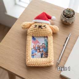 Handmade Animal Crochet Picture Frame, Personalized Photo Holder, Cute Baby Nursery Gift - thumbnail 2