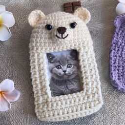 Handmade Animal Crochet Picture Frame, Personalized Photo Holder, Cute Baby Nursery Gift - thumbnail 1