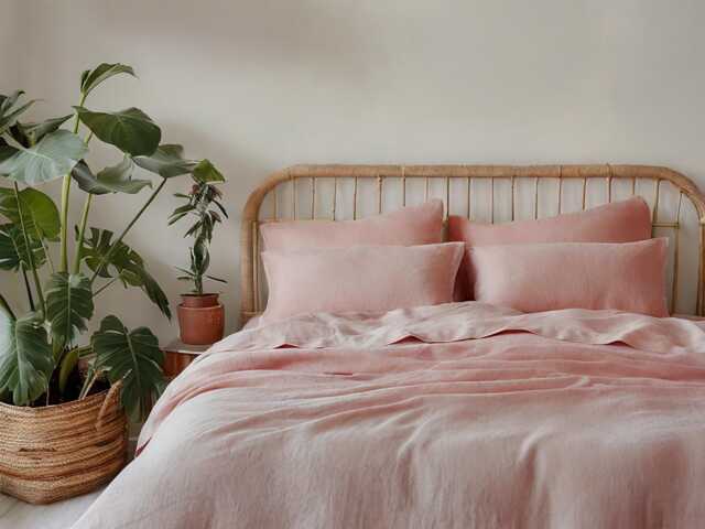 Peach Linen Sheet Set 1 Flat & Fitted 2 Pillowcases Stonewashed 100% Flax Linen Set - image 1