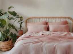 Peach Linen Sheet Set 1 Flat & Fitted 2 Pillowcases Stonewashed 100% Flax Linen Set