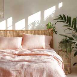 Peach Linen Sheet Set 1 Flat & Fitted 2 Pillowcases Stonewashed 100% Flax Linen Set - thumbnail 3