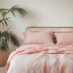 Peach Linen Sheet Set 1 Flat & Fitted 2 Pillowcases Stonewashed 100% Flax Linen Set - thumbnail 4