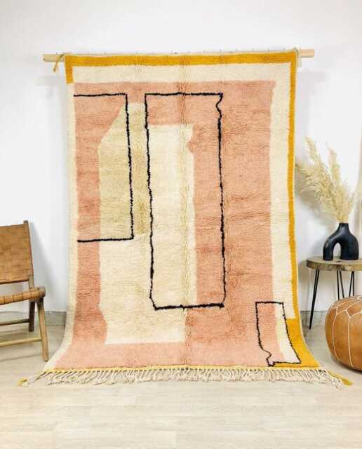 Peach Abstract Moroccan Rug, Pink Geometric Berber Carpet, Handmade Shag Large Area Modern Boho Decor - image 1