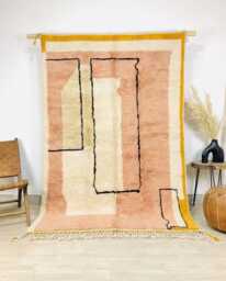 Peach Abstract Moroccan Rug, Pink Geometric Berber Carpet, Handmade Shag Large Area Modern Boho Decor - thumbnail 1