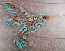 Large Metal Hummingbird Wall Art, Hand Painted Rustic Decor