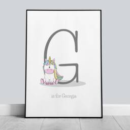 Personalised Unicorn Initial Print, Nursery Bedroom Prints, Boys Room, Girls Playroom Alphabet Print - thumbnail 2