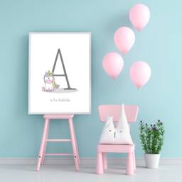 Personalised Unicorn Initial Print, Nursery Bedroom Prints, Boys Room, Girls Playroom Alphabet Print - thumbnail 3