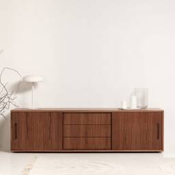 "Scandinavian Sideboard With Sliding Doors & Drawers, Walnut, 3 Drawers ""Mint" - thumbnail 3