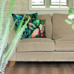 Supersoft Heavyweight Velvet Cushion. Large Scale Exotic Jungle Leaves Pattern. 17x17 - thumbnail 3