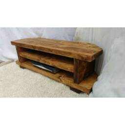 Corner Rustic Pine Tv Unit Solid Wood Stand/Cabinet Rustic Pine Wax Finish - thumbnail 4