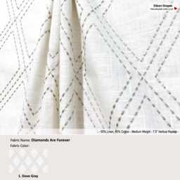 Diamonds Are Forever Color Dove Gray Embroidered Lattice White Linen Blend Curtain, Valance Pleated, Lined Drapery Offered As Upgrade - thumbnail 1