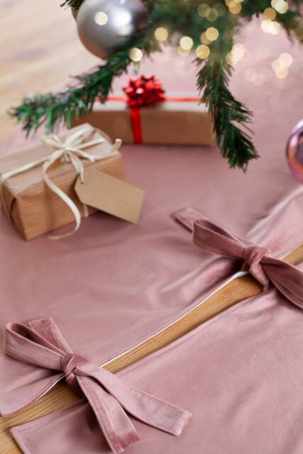 Dusty Pink Tree Skirt, Old Christmas Monochrome Velvet Skirt - image 1