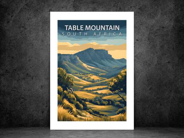 Table Mountain South Africa Travel Poster - Vintage Wall Print Landscape Art Destination A5 A4 A3 Framed Or Unframed - image 1