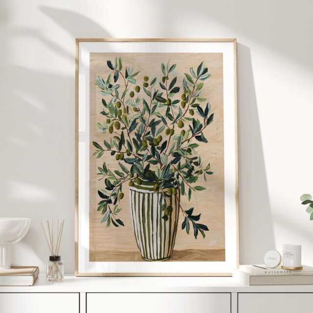 Olive Branch Art Print, Botanical Still Life Wall Art, Green Poster, Kitchen Or Dining Room Decor - image 1