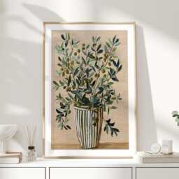 Olive Branch Art Print, Botanical Still Life Wall Art, Green Poster, Kitchen Or Dining Room Decor - thumbnail 1