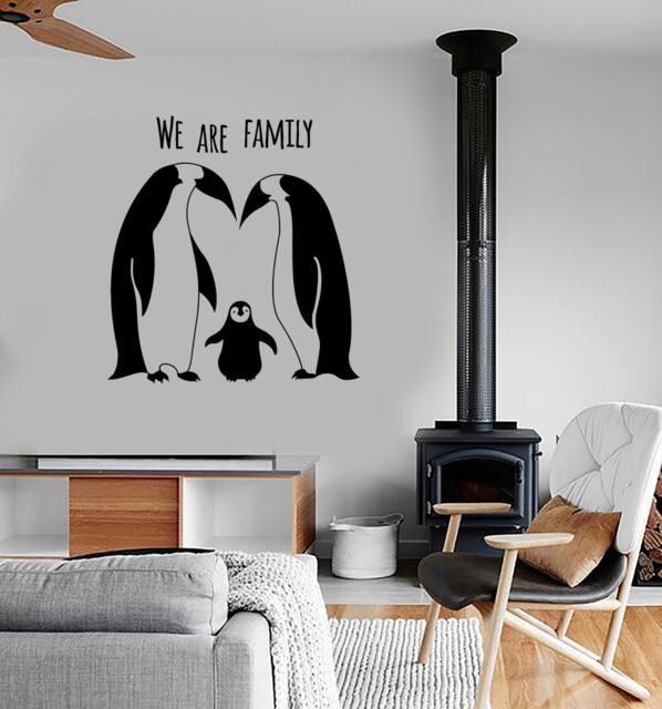 We Are Family Vinyl Wall Decal Quote Funny Penguins Animal Nursery Kid's Room Decor Stickers - #1034Di - image 1