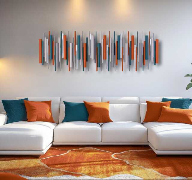 Burnt Orange & Teal Mid Century Wall Art - image 1