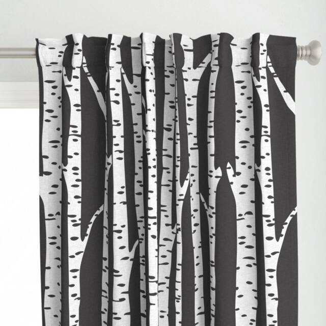 Birch Tree Forest Curtain Panel - Woodland Trees Gender Neutral Baby Charcoal & White Custom By Holli_Zollinger - image 1