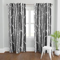 Birch Tree Forest Curtain Panel - Woodland Trees Gender Neutral Baby Charcoal & White Custom By Holli_Zollinger - thumbnail 2