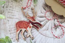Deer in Scarf Wooden Decoration/Woodland Animal Christmas Tree Ornament Winter Gift Holiday Stocking Filler - thumbnail 1